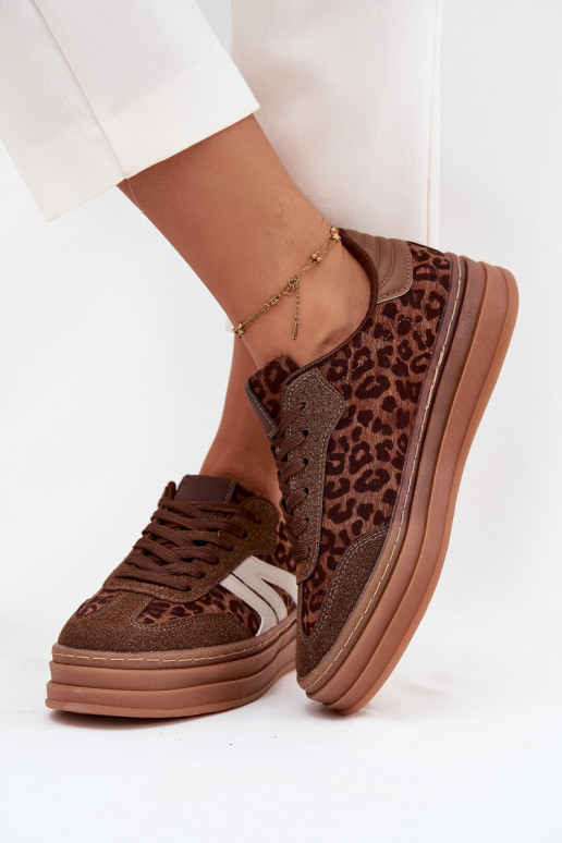 Sneakers Stilvollllschuhe Feminin mit einer Plattform mit Leopardenfellmuster braune Farbe Skye
