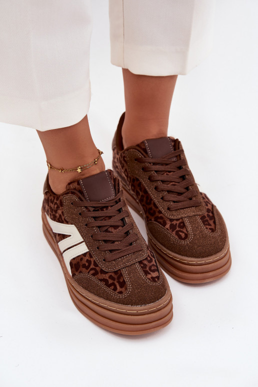 Sneakers Stilvollllschuhe Feminin mit einer Plattform mit Leopardenfellmuster braune Farbe Skye