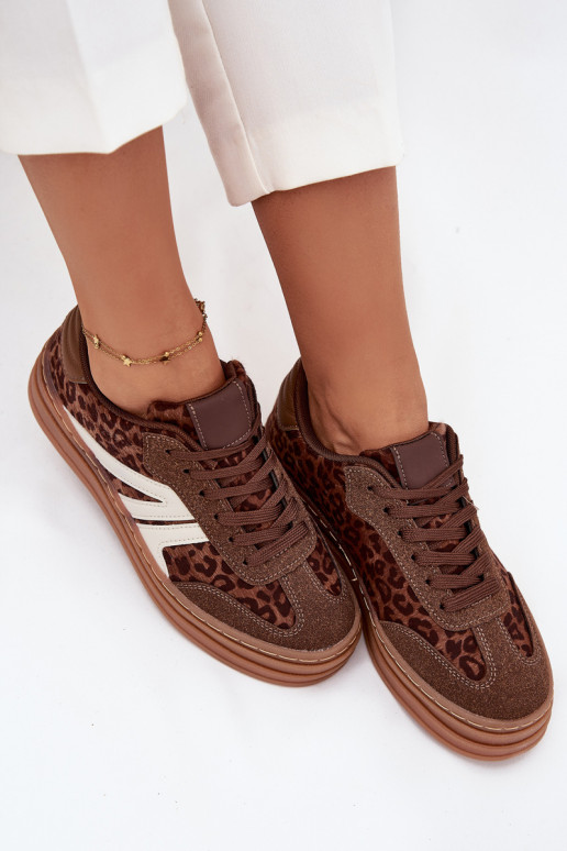 Sneakers Stilvollllschuhe Feminin mit einer Plattform mit Leopardenfellmuster braune Farbe Skye
