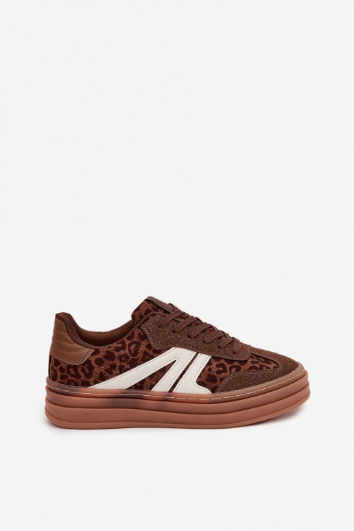 Sneakers Stilvollllschuhe Feminin mit einer Plattform mit Leopardenfellmuster braune Farbe Skye