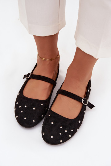 Dekorierte Damen Ballerinas mit Riemchen in schwarz Olivisse