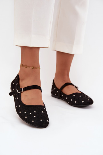 Dekorierte Damen Ballerinas mit Riemchen in schwarz Olivisse 2