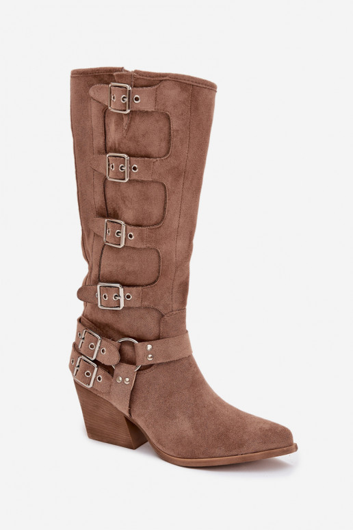 Stiefel CoZuboy-Stil mit Absätzen mit Schnallen Beige Fivelle