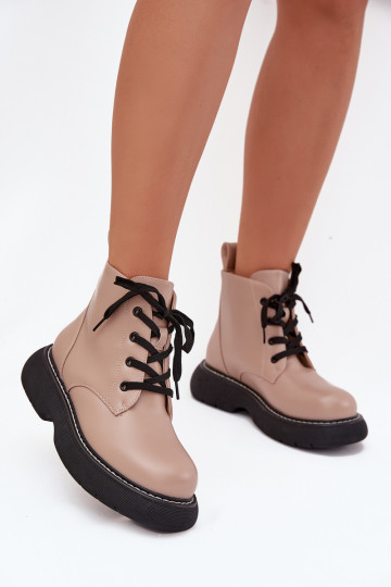 sich Zuarm laufen Damenstiefel mit einer Plattform mit Schnürsenkeln Beige Harmine