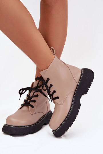 sich Zuarm laufen Damenstiefel mit einer Plattform mit Schnürsenkeln Beige Harmine 2