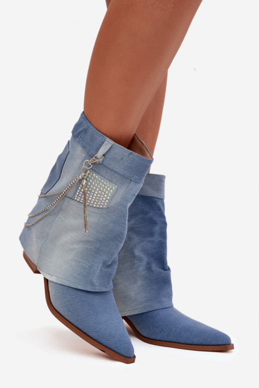 Damenstiefel mit Ketten Denim-Es mussterial Ilyana Damenstiefel mit Ketten Denim-Es mussterial Ilyana