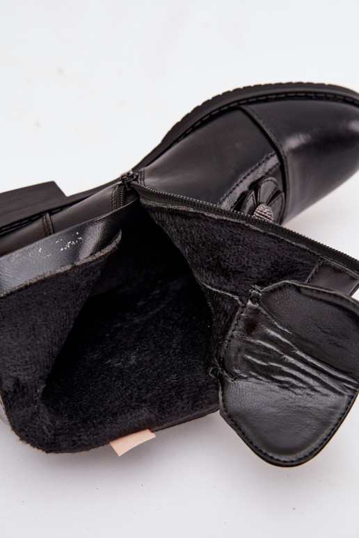 sich Zuarm laufen Damenstiefel mit breiten Absätzen Mit Dekorationeni mit floralen Motivenkami schZuarze Farbe Pravienne