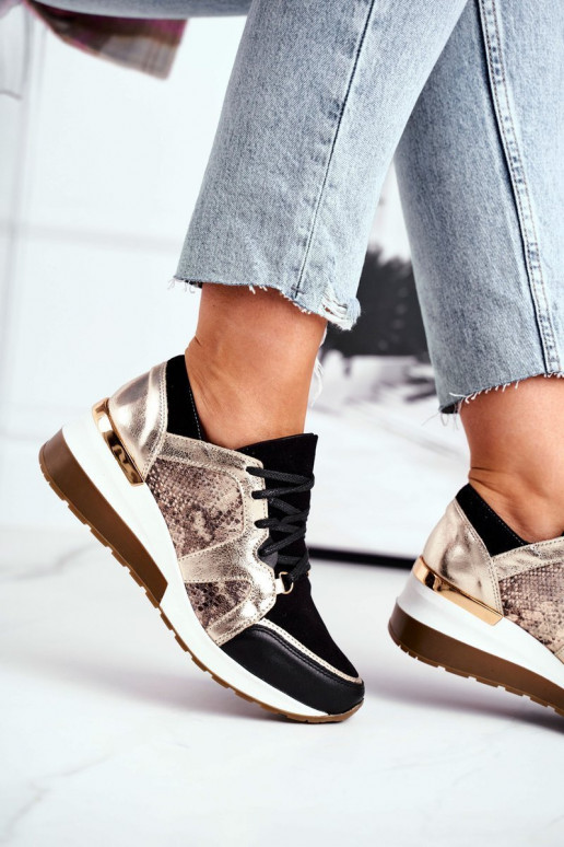 Stilvollllschuhe aus Leder-Sneakers goldene Farbe Nicole 2465