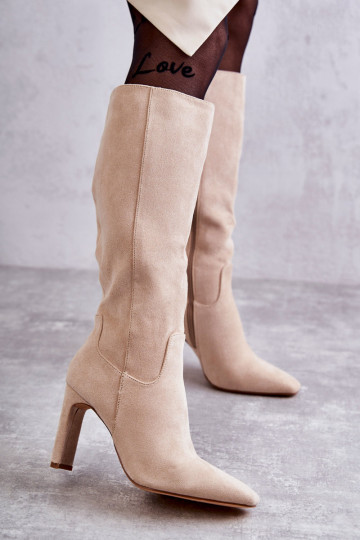 Kniehohe Stiefel mit hohem Absatz Beige Truly Love