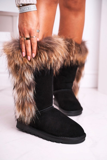 Stylische Zuarme Schneestiefel mit Fell innen natürliches INildleder schZuarze Farbe Balvin