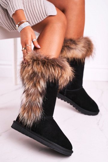 Stylische Zuarme Schneestiefel mit Fell innen natürliches INildleder schZuarze Farbe Balvin 2