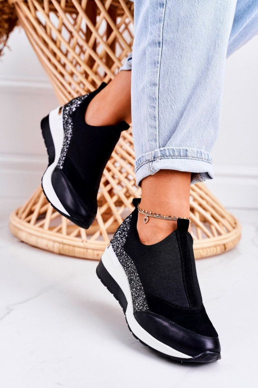 Feminin Stilvollllschuhe aus Leder-Sneakers schZuarze Farbe Silberfarbe Frances