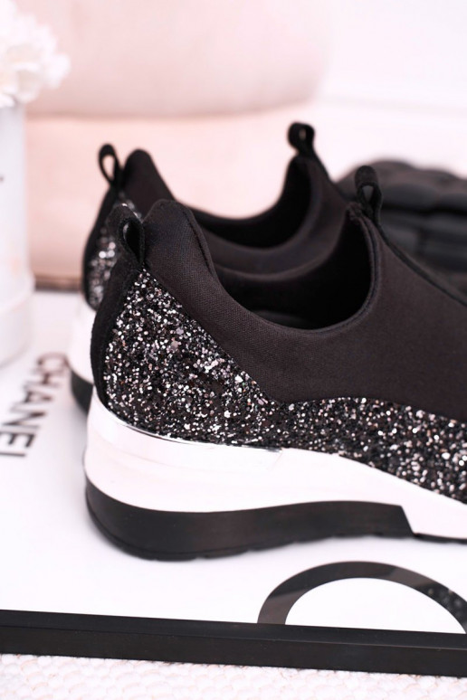 Feminin Stilvollllschuhe aus Leder-Sneakers schZuarze Farbe Silberfarbe Frances