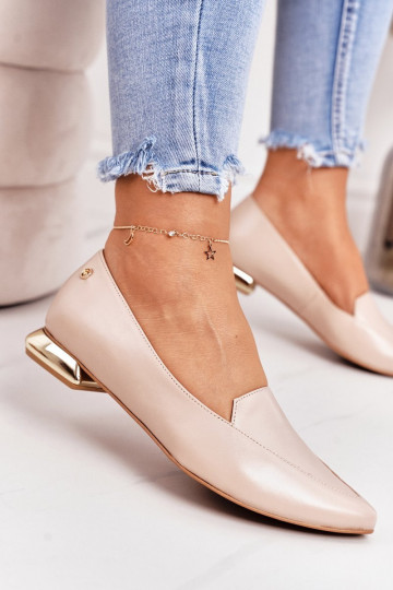 Beige Mokassins mit goldenen Absätzen Laura Messi 2013