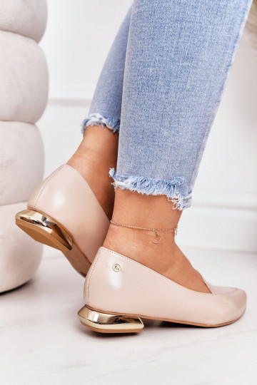 Mokassins mit goldfarbenen Absätzen Laura Messi 2013 Beige 2