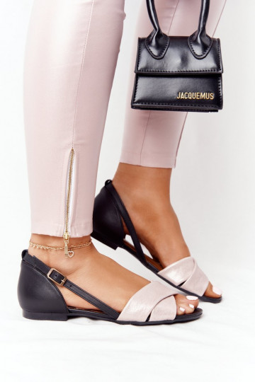 Rosa-schwarze lackierte Sandalen aus natürlichem Leder Tai turiciejka 04614-15