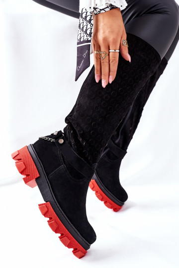 Feminin Haut Stiefel LeZuski schZuarze Farbe aus INildleder 2866