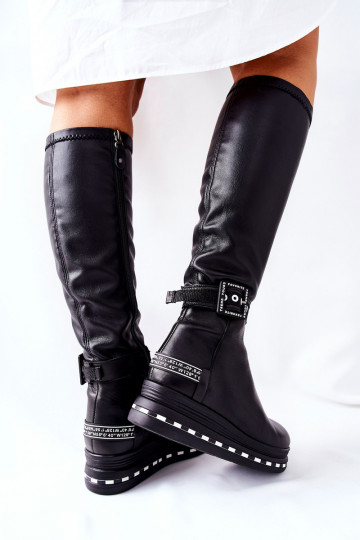 Haut Stiefel Es mussciejka mit einer Plattform schZuarze Farbe 05293-01 2
