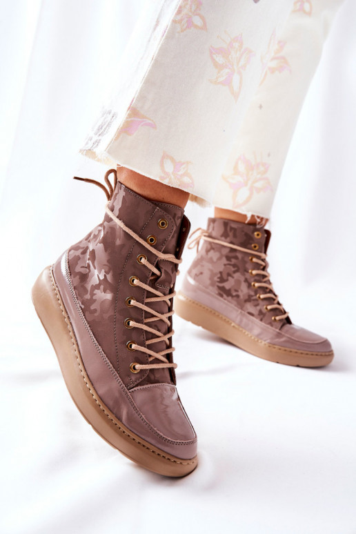 Sportlicher Stil Haut Schuhe LeZuski 3034 Beige mit Tarnung