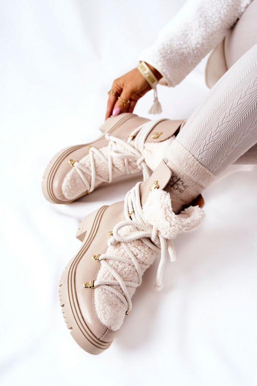 Haut Stiefel Schuhe mit Riemen LeZuski elfenbeinfarbe 3116