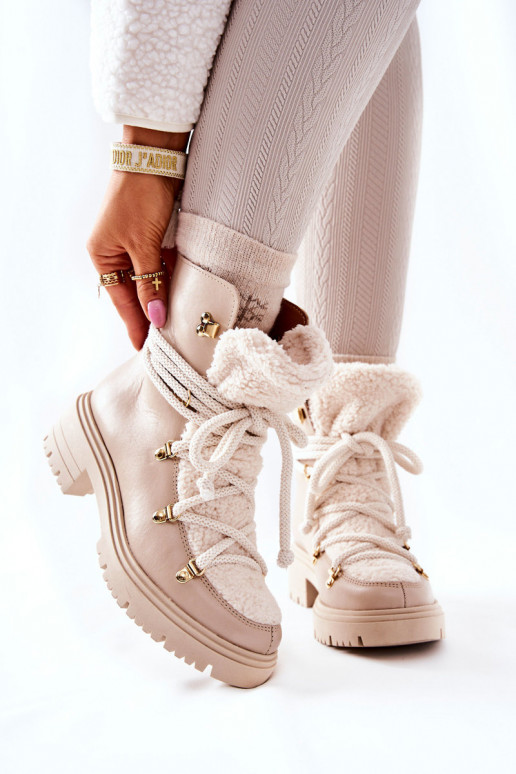 Haut Stiefel Schuhe mit Riemen LeZuski elfenbeinfarbe 3116