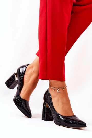 Haut Schuhe LeZuski mit Schlangenhautimitat 3117 schZuarze Farbe