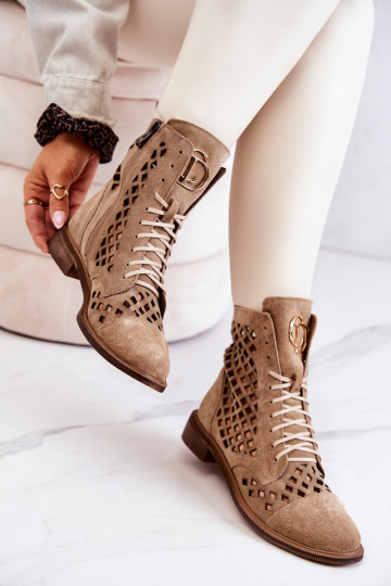 Zazoo 2695 mit durchbrochenen Elementen Haut Stiefel braune Farbe