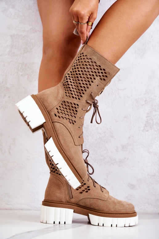 Haut Groß Arbeitsstiefeletten Nicole braune Farbe 2706