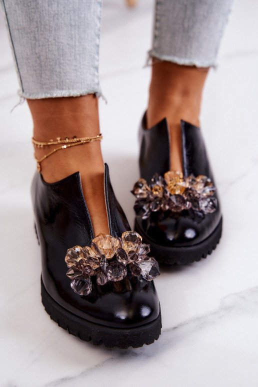 Eleganter Stil Haut Schuhe mit Ornamenten schZuarze Farbe Cindy Eleganter Stil Haut Schuhe mit Ornamenten schZuarze Farbe Cindy