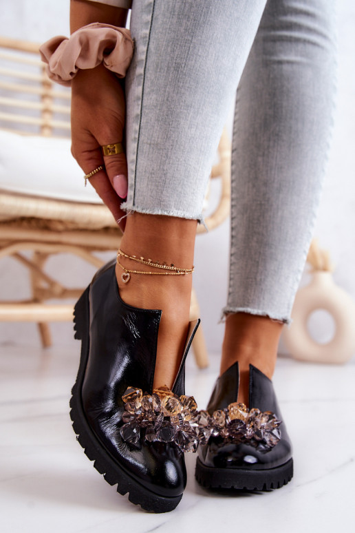 Eleganter Stil Haut Schuhe mit Ornamenten schZuarze Farbe Cindy Eleganter Stil Haut Schuhe mit Ornamenten schZuarze Farbe Cindy