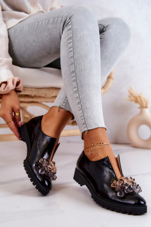 Eleganter Stil Haut Schuhe mit Ornamenten schZuarze Farbe Cindy Eleganter Stil Haut Schuhe mit Ornamenten schZuarze Farbe Cindy