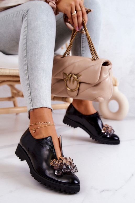 Eleganter Stil Haut Schuhe mit Ornamenten schZuarze Farbe Cindy Eleganter Stil Haut Schuhe mit Ornamenten schZuarze Farbe Cindy