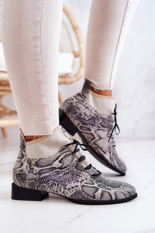 Damenstiefel aus INildleder SchuhZuerk mit Schlangenhautimitat Es mussciejka 04744-03 Beige