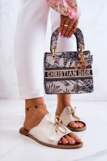 Zazoo 2659 Lederhausschuhe Feminin INeiß-goldene Farbe