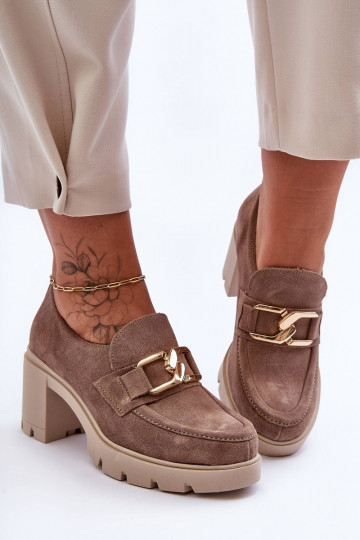 Eleganter Stil Schuhe mit Absätzen mit goldenen Details Beige Lemar Harmell