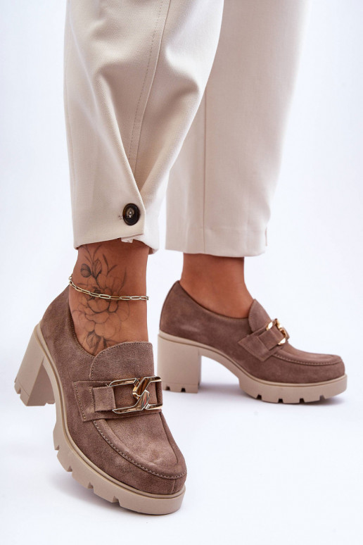 Eleganter Stil Schuhe mit Absätzen mit goldenen Details Beige Lemar Harmell Eleganter Stil Schuhe mit Absätzen mit goldenen Details Beige Lemar Harmell