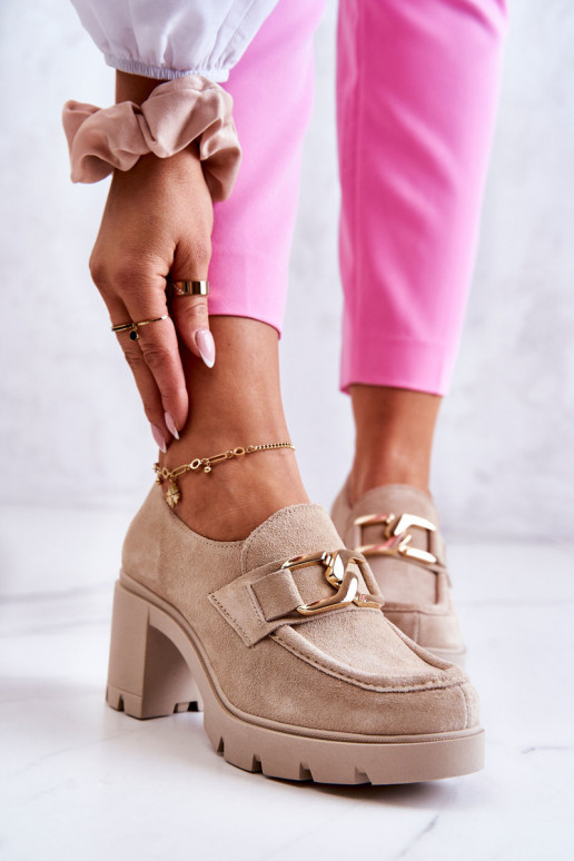 Eleganter Stil Schuhe mit Absätzen mit goldenen Details elfenbeinfarbe Lemar Harmell Eleganter Stil Schuhe mit Absätzen mit goldenen Details elfenbeinfarbe Lemar Harmell