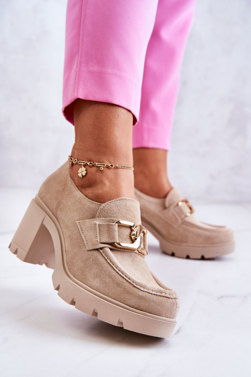 Eleganter Stil Schuhe mit Absätzen mit goldenen Details elfenbeinfarbe Lemar Harmell Eleganter Stil Schuhe mit Absätzen mit goldenen Details elfenbeinfarbe Lemar Harmell