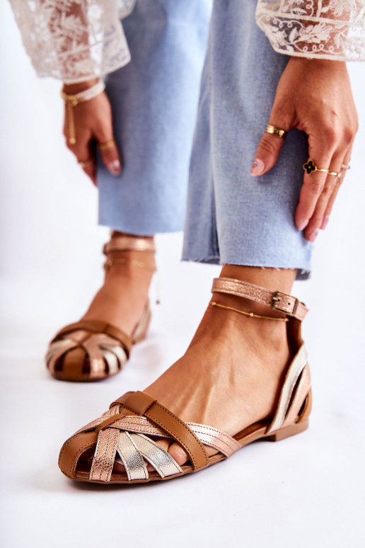 Haut Damensandalen Es mussciejka 01924-32 Gold-braune Farbe