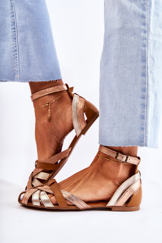 Haut Damensandalen Es mussciejka 01924-32 Gold-braune Farbe