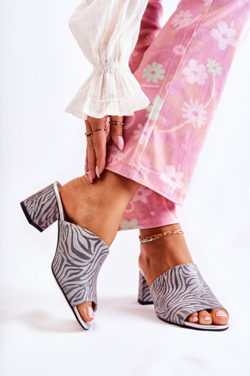 Graue Leder-Slipper für Damen mit Absätzen Zebra Nessita 2