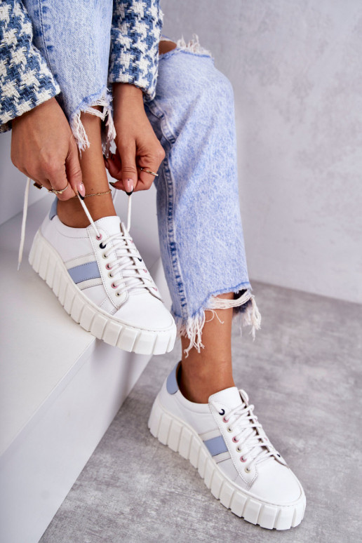 Feminin Haut Turnschuhe mit Riemen INeiß-blaue Farbe Ariva