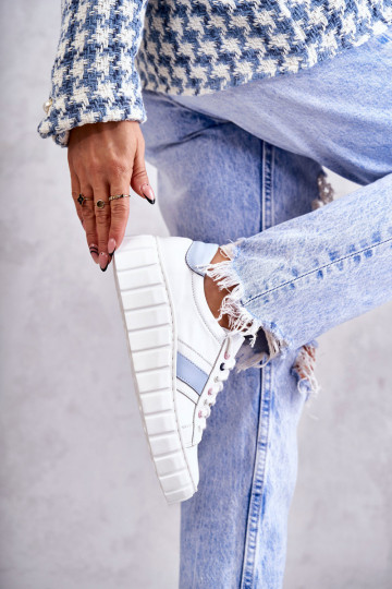 Feminin Haut Turnschuhe mit Riemen INeiß-blaue Farbe Ariva 2