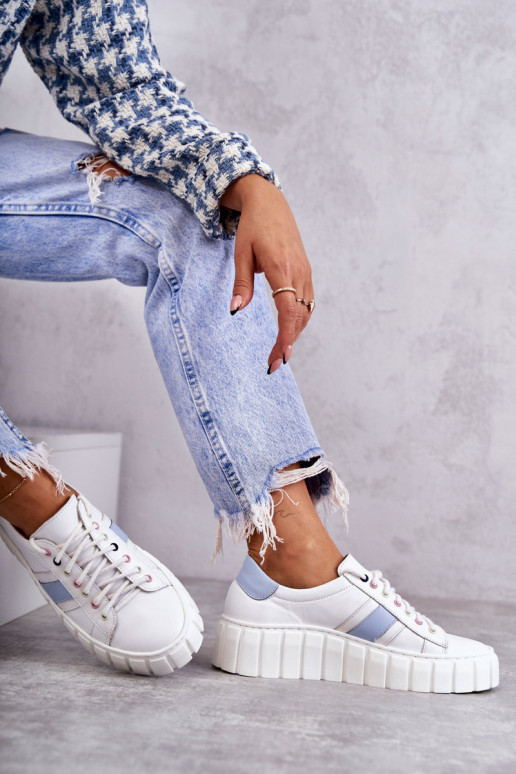 Feminin Haut Turnschuhe mit Riemen INeiß-blaue Farbe Ariva