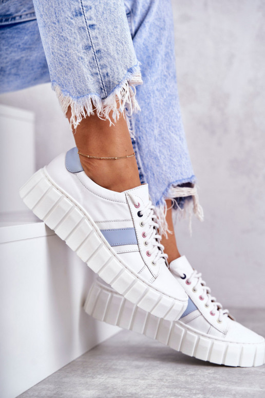 Feminin Haut Turnschuhe mit Riemen INeiß-blaue Farbe Ariva