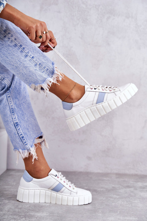 Feminin Haut Turnschuhe mit Riemen INeiß-blaue Farbe Ariva