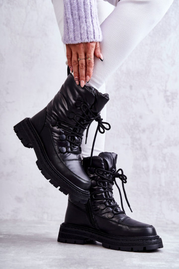 Feminin Schneestiefel mit Schnürsenkeln GOE KK2N4017 schZuarze Farbe