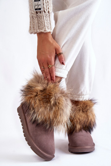 Feminin aus INildleder Schneestiefel mit Pelzmantel graue Farbe Alexa