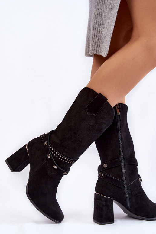 Feminin aus INildleder Stiefel mit Absätzen LeZuski Shoes 2934/B schZuarze Farbe Feminin aus INildleder Stiefel mit Absätzen LeZuski Shoes 2934/B schZuarze Farbe