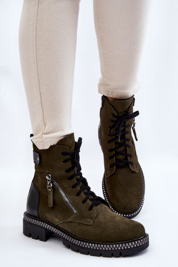 aus INildleder sich Zuarm laufen Stiefel Laura Messi 2508 grüne Farbe 2